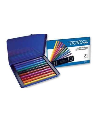 Tratto pen scatola metallo 10 colori